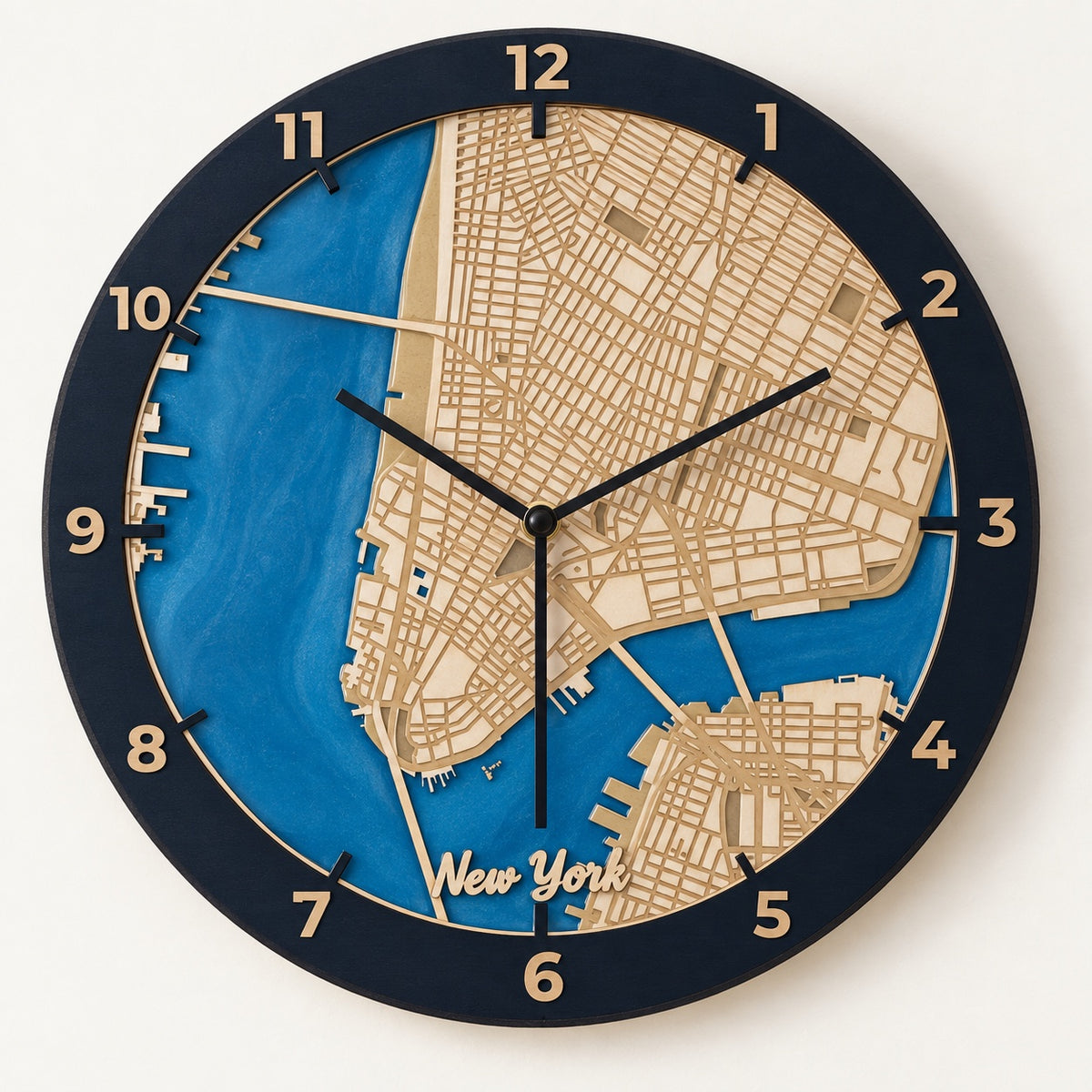 Personalized Wooden City Map Wall Clock with Epoxy Resin