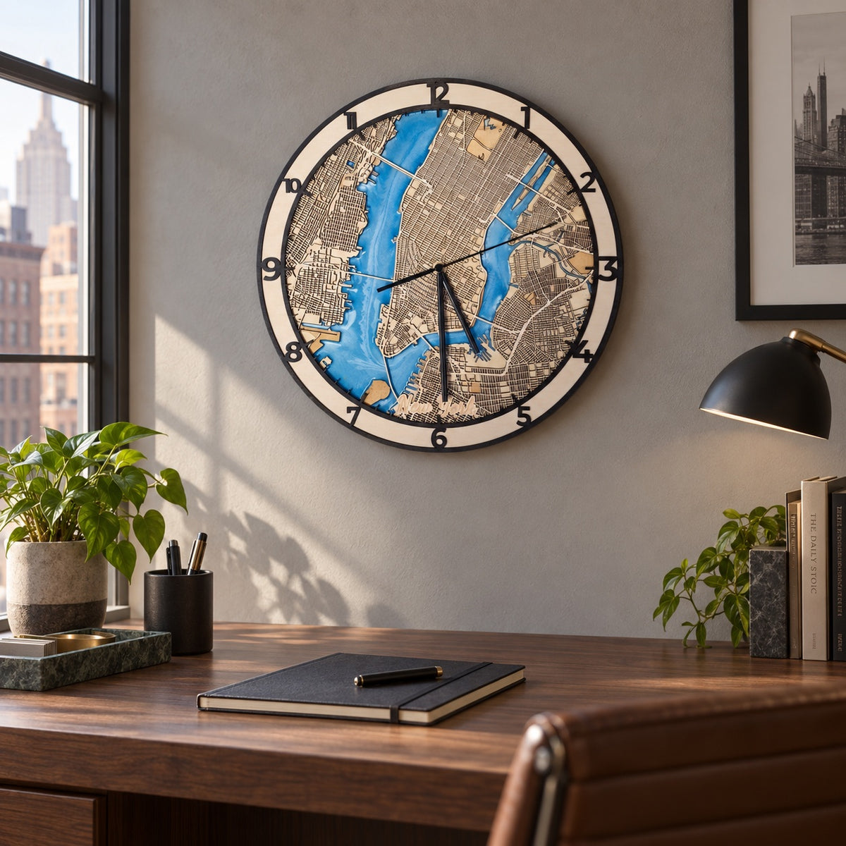 Personalized Wooden City Map Wall Clock with Epoxy Resin