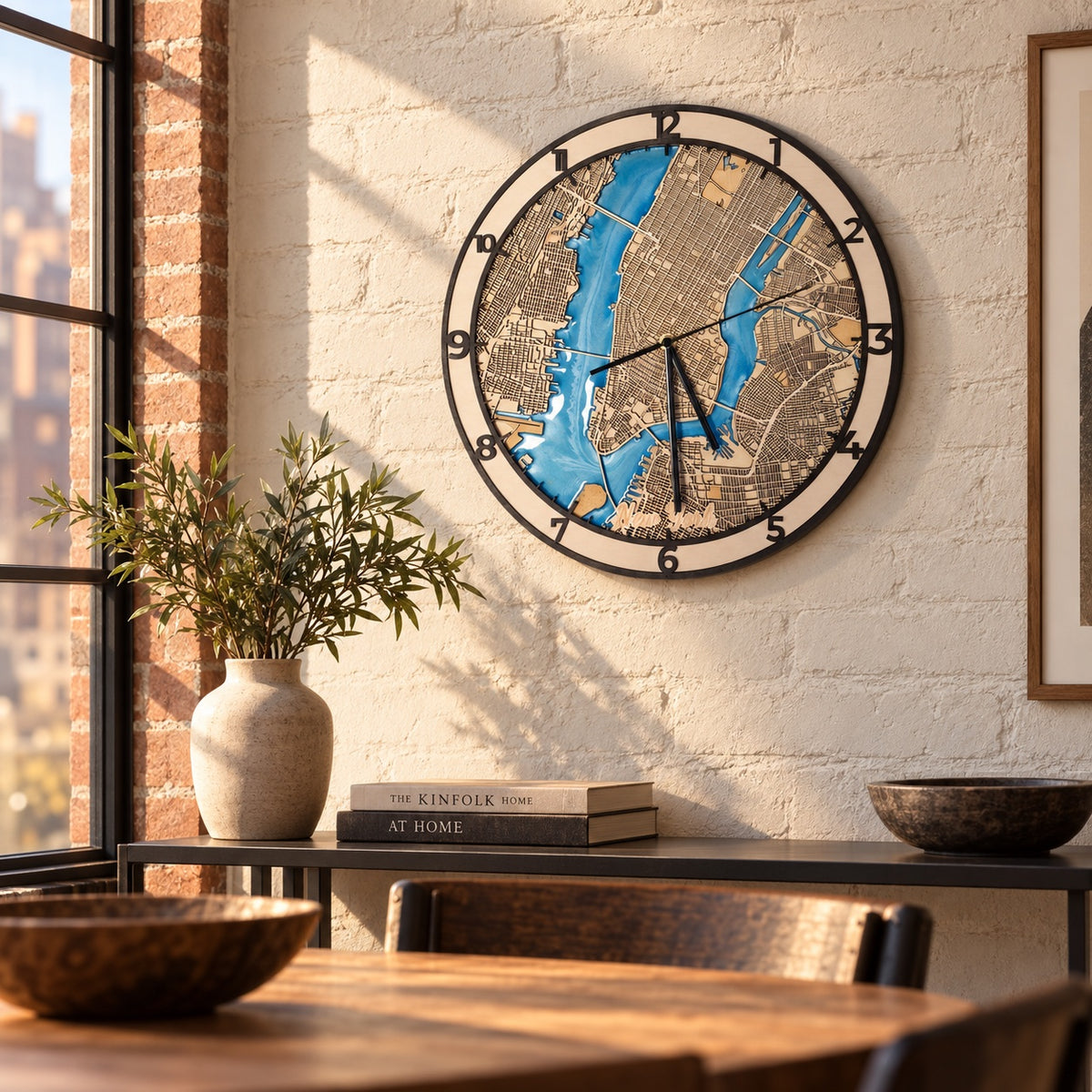Personalized Wooden City Map Wall Clock with Epoxy Resin