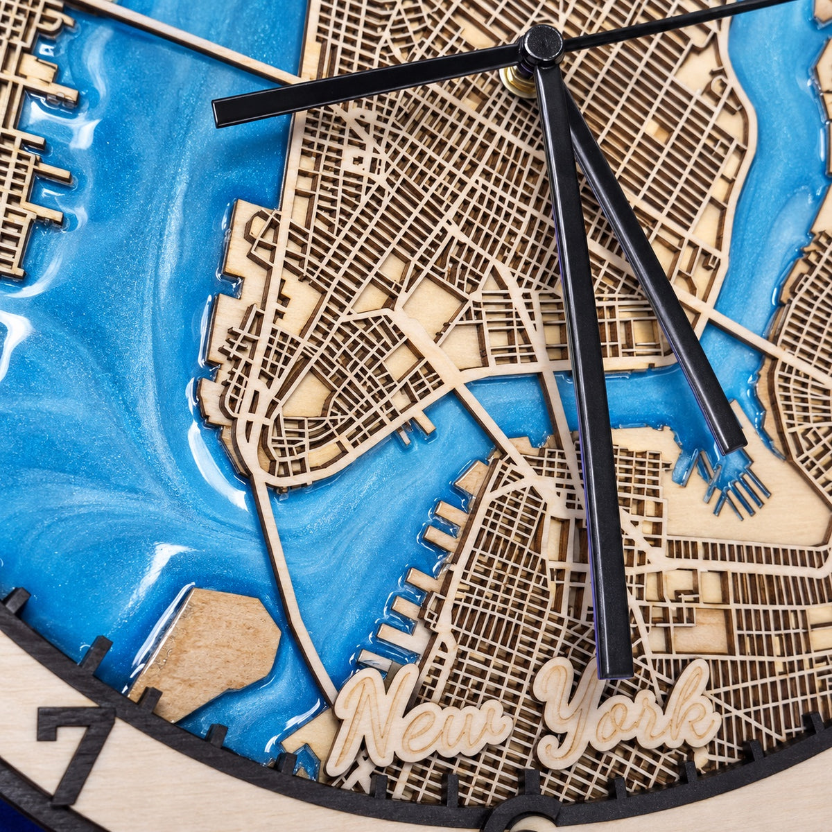 Personalized Wooden City Map Wall Clock with Epoxy Resin
