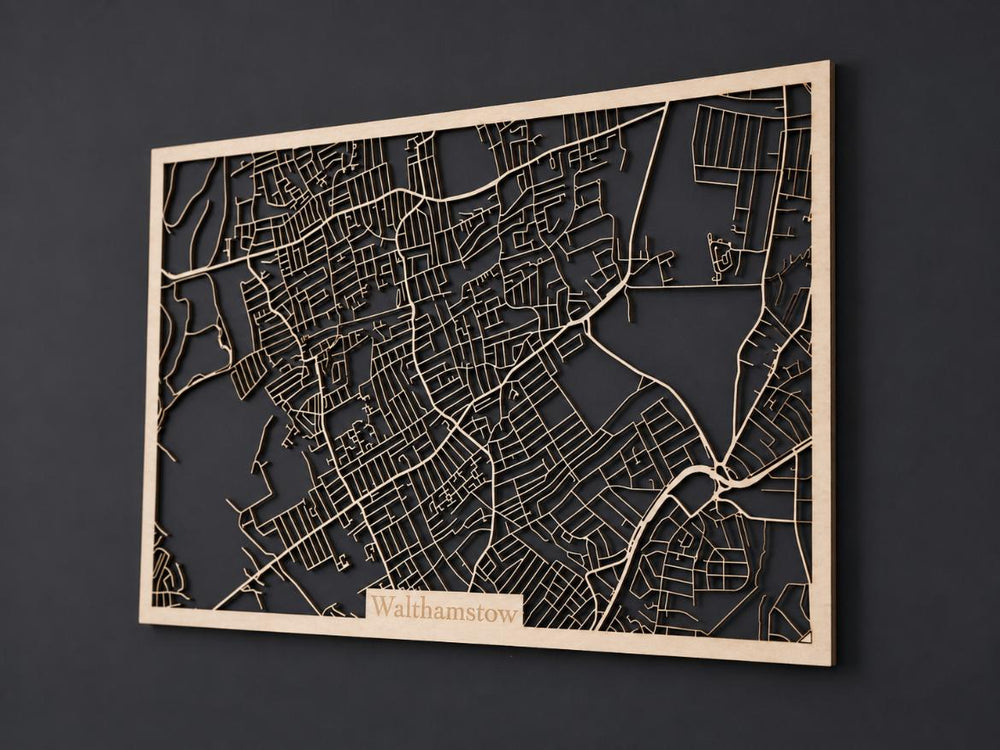 Detail of Personalized Cut-Out Wooden City Map – Rectangle & Square — Baltic birch craft