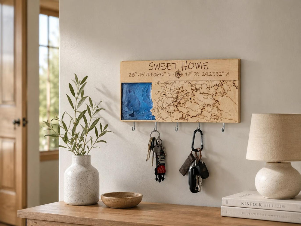 Detail of Personalised Wooden Key Holder – City Map – Natural Wood — Baltic birch craft