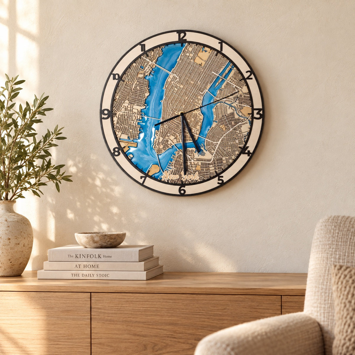 Personalized Wooden City Map Wall Clock with Epoxy Resin