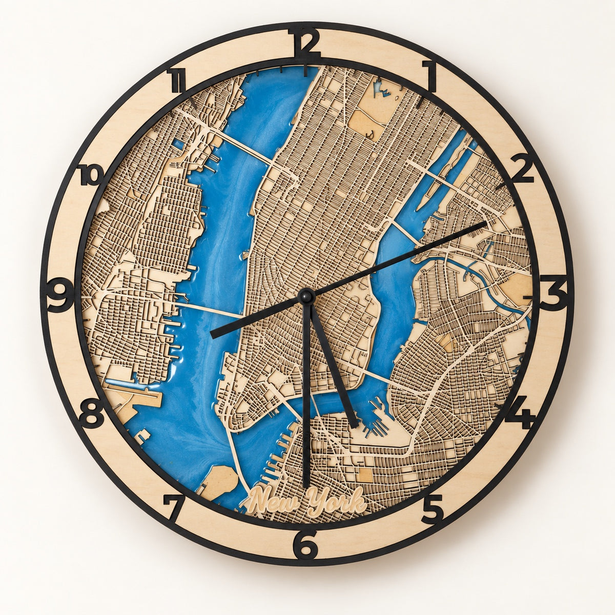 Personalized Wooden City Map Wall Clock with Epoxy Resin