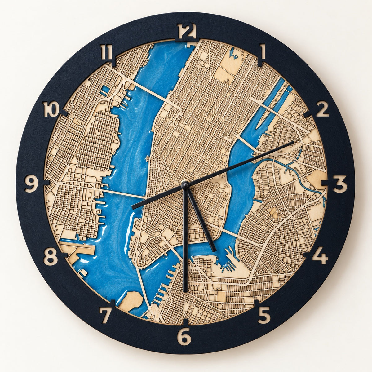 Personalized Wooden City Map Wall Clock with Epoxy Resin