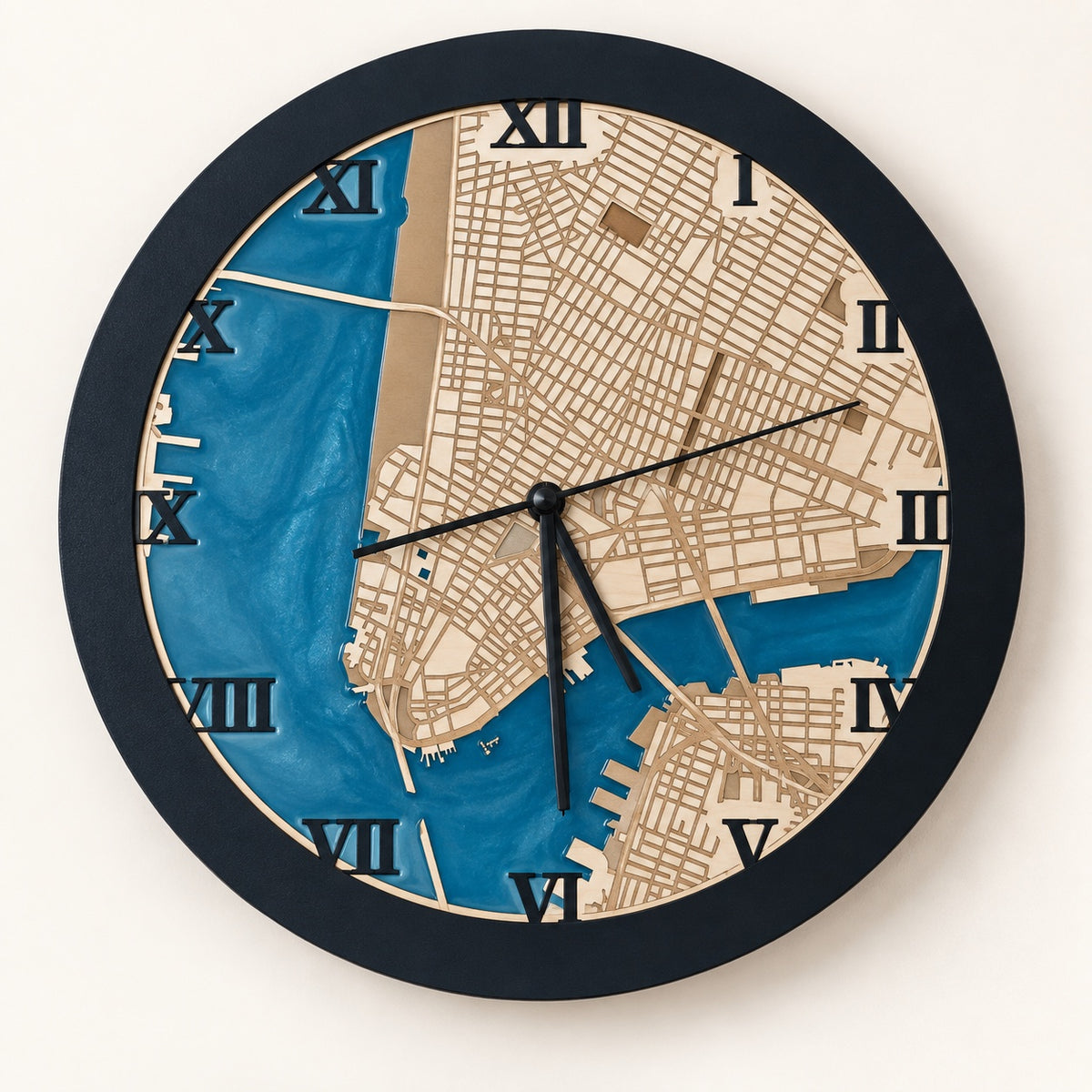 Personalized Wooden City Map Wall Clock with Epoxy Resin