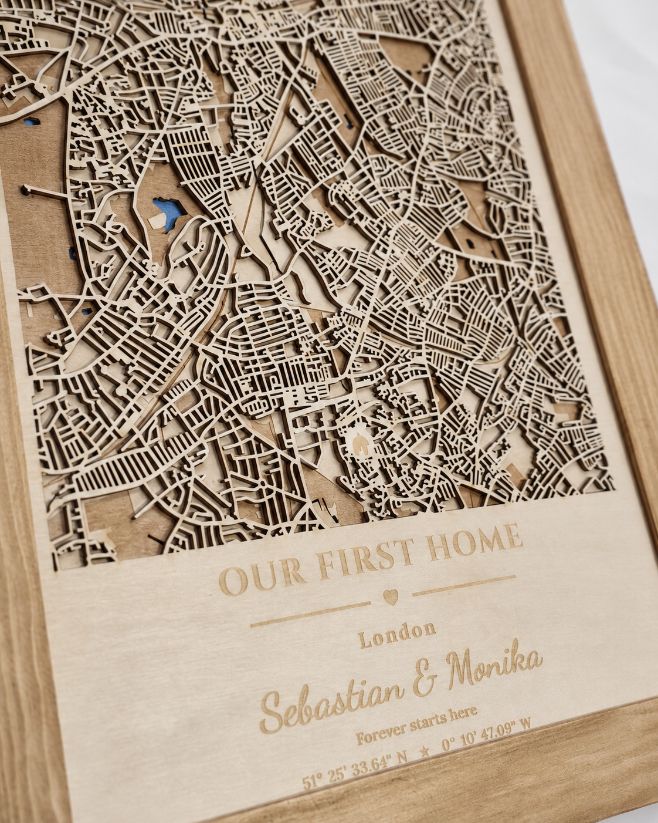 Our First Home - Wooden Map with Engraved Message | Housewarming