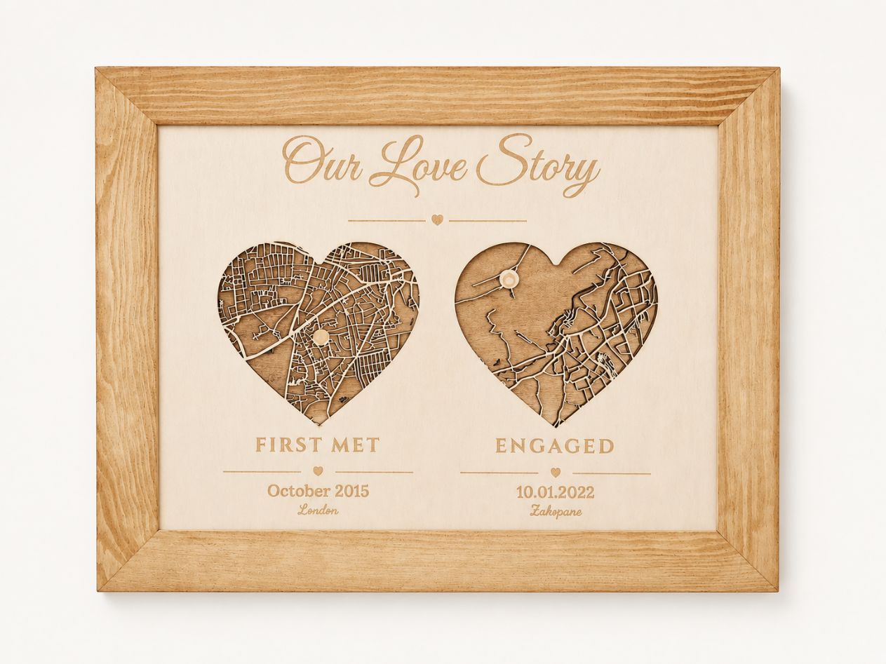 Where We Met Map - Wooden Heart Maps | Personalized Couples Gift