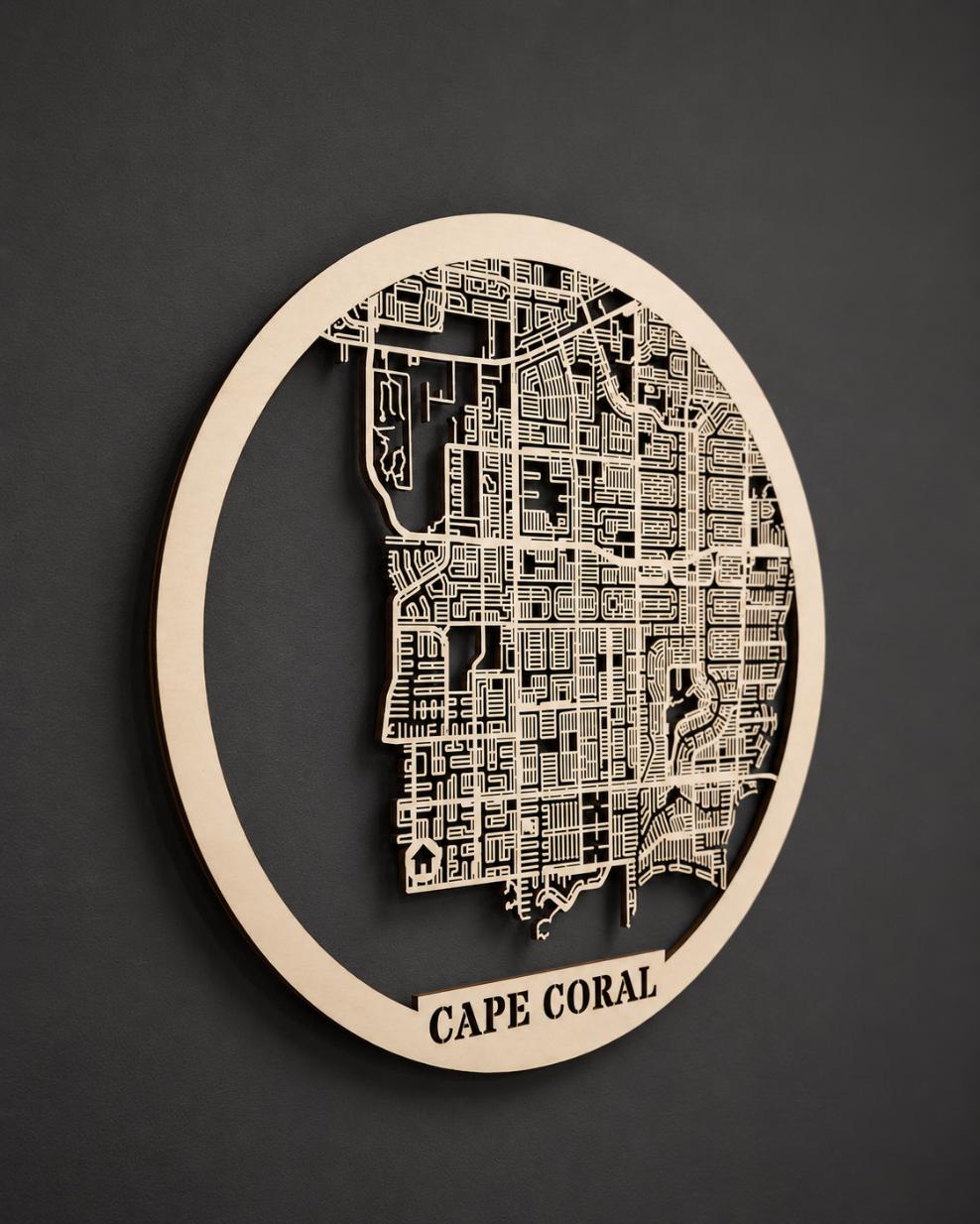 Detail of Personalized Cut-Out Wooden City Map – Round