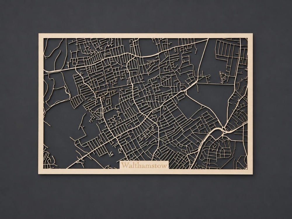 Detail of Personalized Cut-Out Wooden City Map – Rectangle & Square