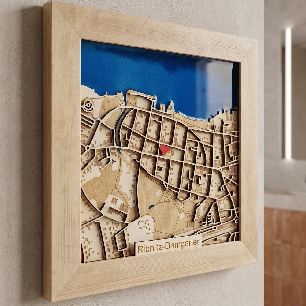 Detail of Personalized Christmas Gift - 3D Wooden City Map with Epoxy Resin
